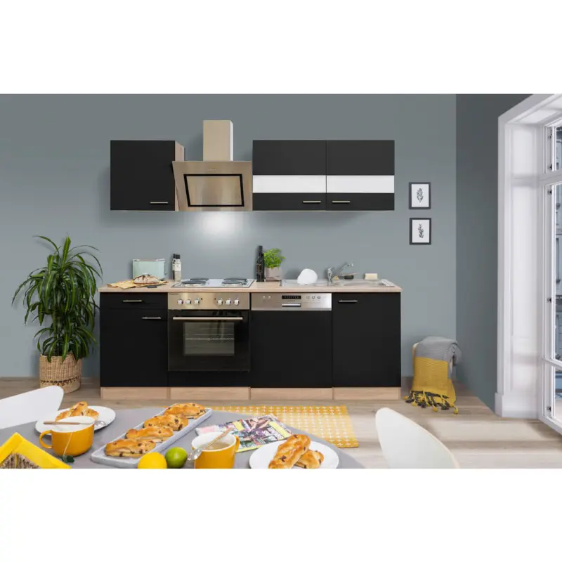 K&uuml;chenblock 220 cm in Schwarz