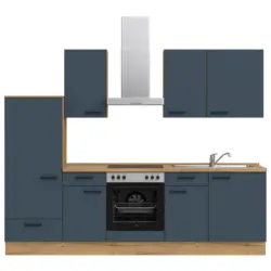 K&uuml;chenblock 270 cm in Eichefarben, Dunkelblau