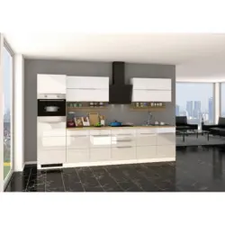 K&uuml;chenblock 320 cm in Wei&szlig;, Sonoma Eiche, Wei&szlig; Hochglanz