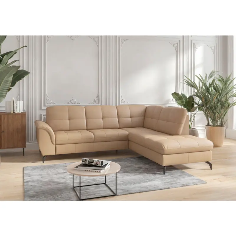 Ecksofa Zora E in Echtleder Cappuccino 244/212 cm