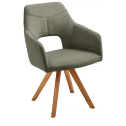 Armlehnstuhl in Holz, Textil Eichefarben, Olivgr&uuml;n