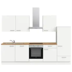 K&uuml;chenleerblock 300 cm in Wei&szlig;, Eichefarben