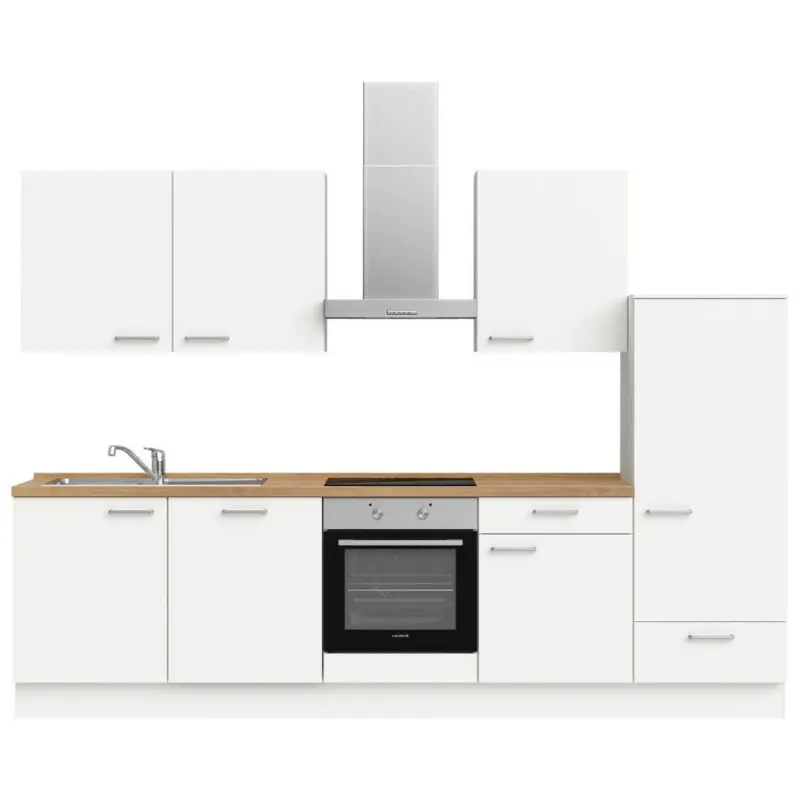 K&uuml;chenleerblock 300 cm in Wei&szlig;, Eichefarben