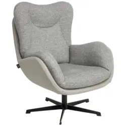 Sessel in Chenille, Struktur Echtleder Hellgrau