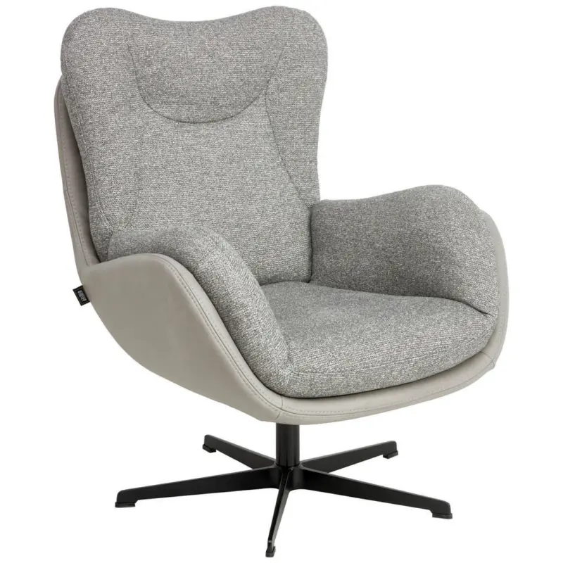 Sessel in Chenille, Struktur Echtleder Hellgrau