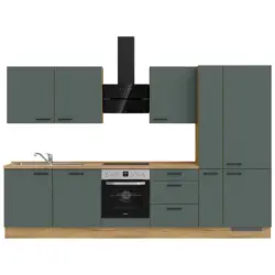 K&uuml;chenleerblock 330 cm in Eichefarben, Dunkelgr&uuml;n