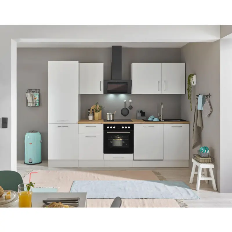 K&uuml;chenblock 280 cm in Wei&szlig;, Eiche Artisan