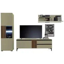 Wohnwand in Nussbaumfarben, Schilfgr&uuml;n 324/200/45 cm