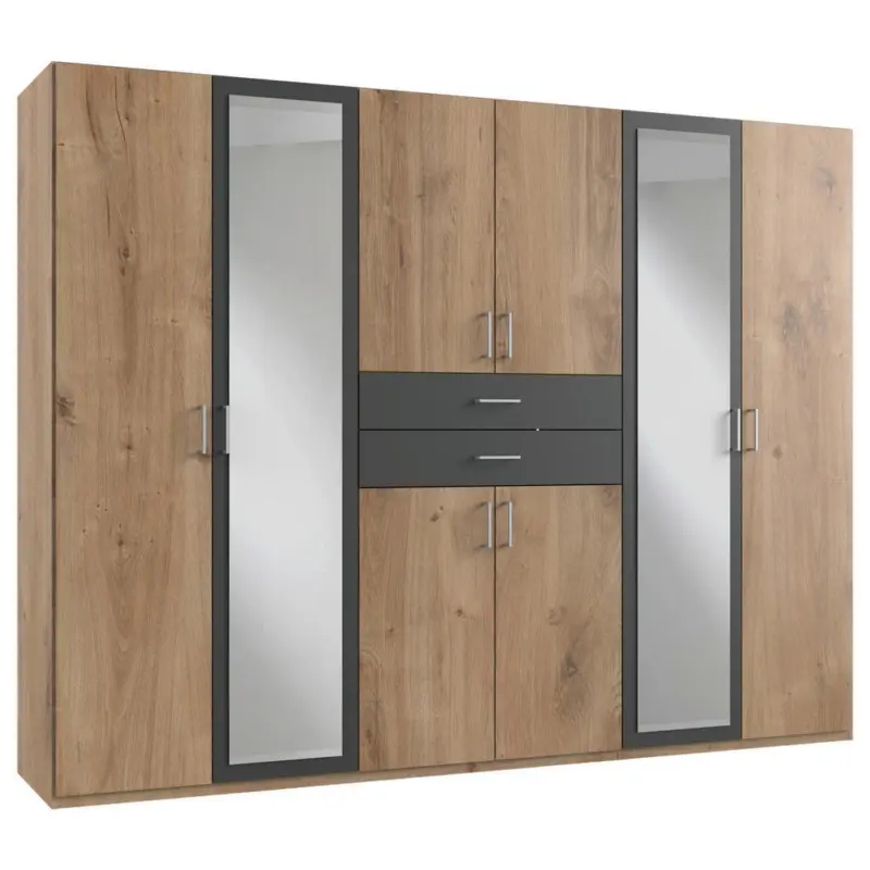 Kleiderschrank in Anthrazit, Plankeneiche