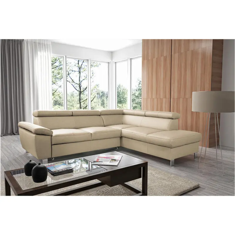 Ecksofa in Lederlook Echtleder Beige
