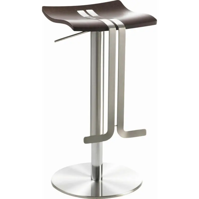Barhocker in Wengefarben, Edelstahlfarben