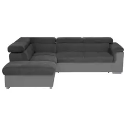 Ecksofa in Chenille, Lederlook Schwarz, Fango