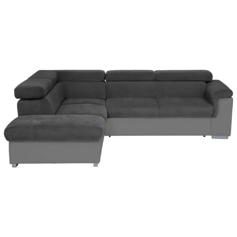 Ecksofa in Chenille, Lederlook Schwarz, Fango