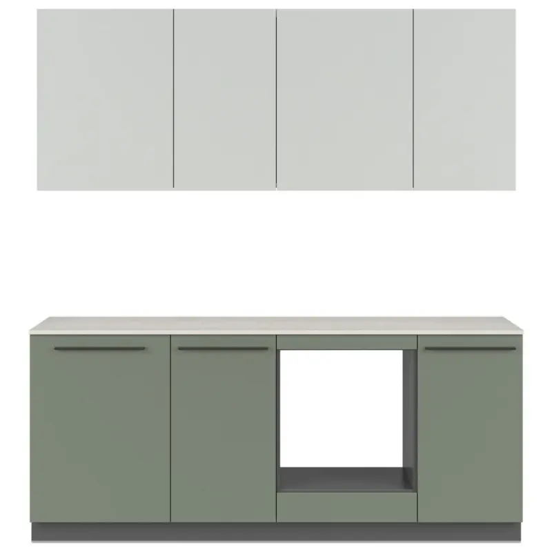 K&uuml;chenleerblock 210 cm in Grau, Dunkelgr&uuml;n, Hellgr&uuml;n