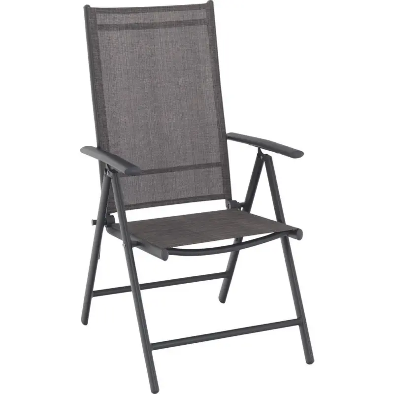 Gartenklappsessel in Metall, Textil Anthrazit, Braun