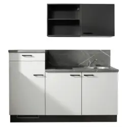 K&uuml;chenblock 180 cm in Graphitfarben, Hellgrau