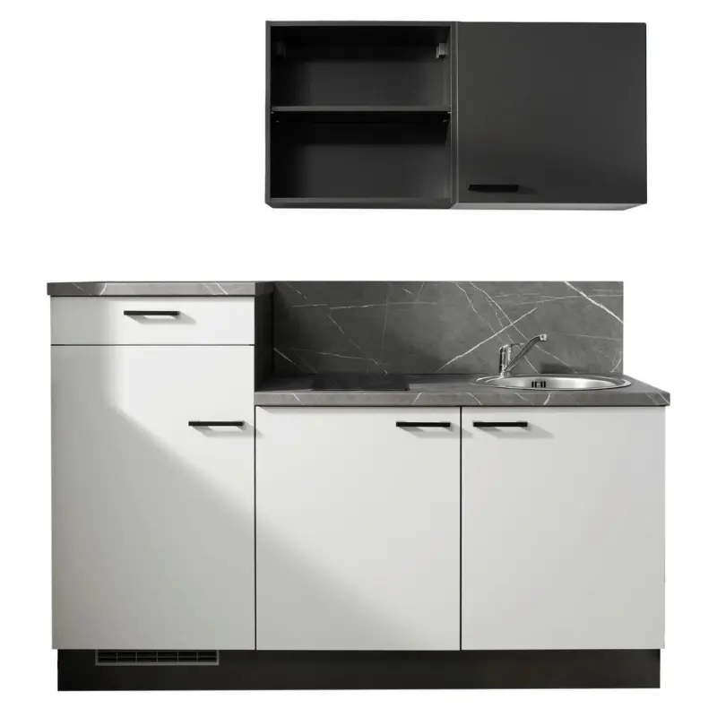 K&uuml;chenblock 180 cm in Graphitfarben, Hellgrau