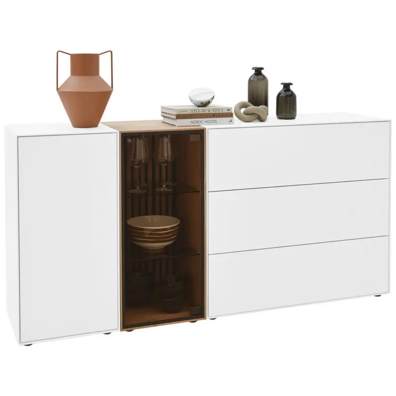 Sideboard Wei&szlig;, Eichefarben 184/90/44 cm