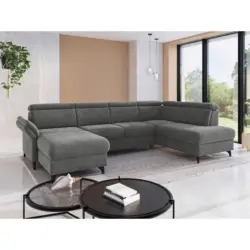 Wohnlandschaft Glendale E in Flachgewebe Grau