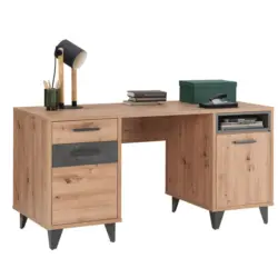 Schreibtisch 150/60/74 cm in Dunkelgrau, Eiche Artisan