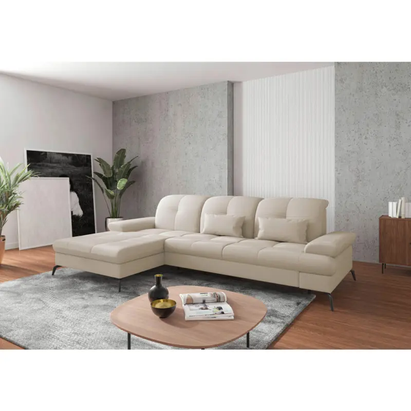 Ecksofa in Flachgewebe Creme 185/279 cm