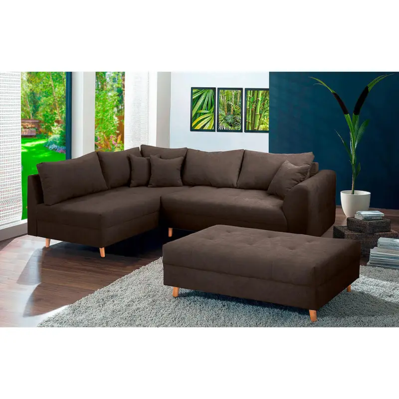 Ecksofa inkl. Hocker Ariella in Mikrofaser Graubraun 161/231 cm