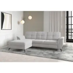 Ecksofa Zora E in Flachgewebe Silberfarben 164/262 cm