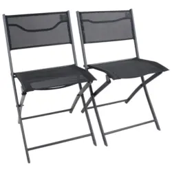 Gartenklappstuhl-Set in Metall, Textil Schwarz