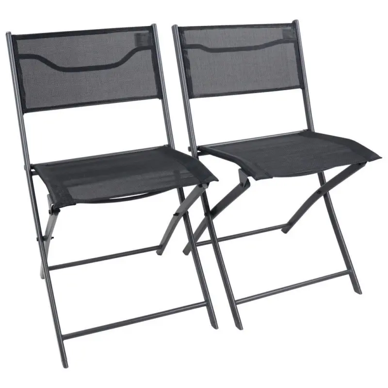 Gartenklappstuhl-Set in Metall, Textil Schwarz