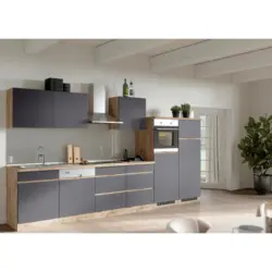 K&uuml;chenblock 360 cm in Grau, Eiche Wotan