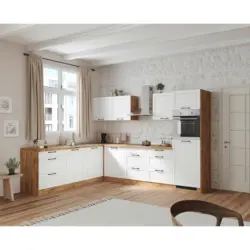 Eckk&uuml;che 240/300 cm in Wei&szlig;, Eiche Wotan