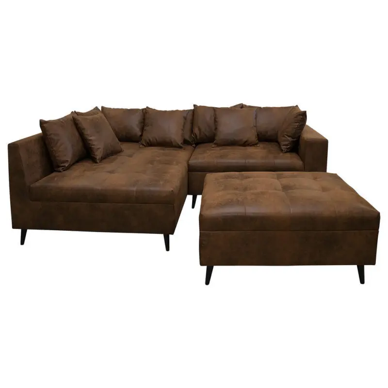 Ecksofa inkl. Hocker in Mikrofaser Braun 174/247 cm