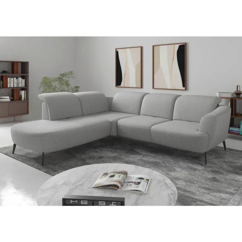 Ecksofa ZOE E in Flachgewebe Hellgrau 267/300 cm
