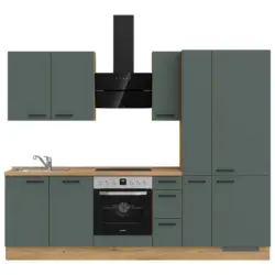 K&uuml;chenblock 270 cm in Eichefarben, Dunkelgr&uuml;n