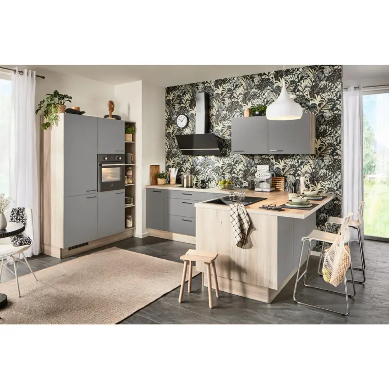 Eckk&uuml;che in Grau, Hellbraun