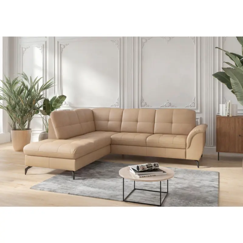 Ecksofa Zora E in Echtleder Cappuccino 212/244 cm