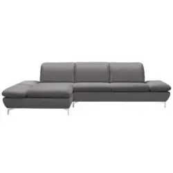 Ecksofa in Chenille, Flachgewebe Grau 200/315 cm