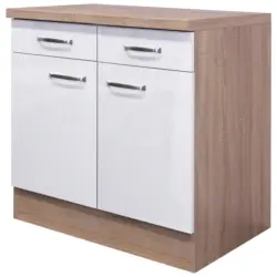 K&uuml;chenunterschrank 80/86/60 cm in Sonoma Eiche, Wei&szlig; Hochglanz