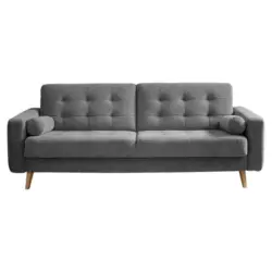 Schlafsofa in Mikrovelours Dunkelgrau Midcentury