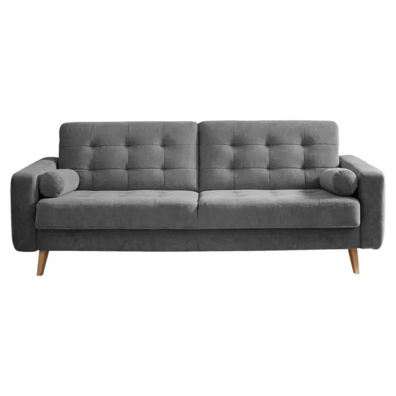 Schlafsofa in Mikrovelours Dunkelgrau Midcentury