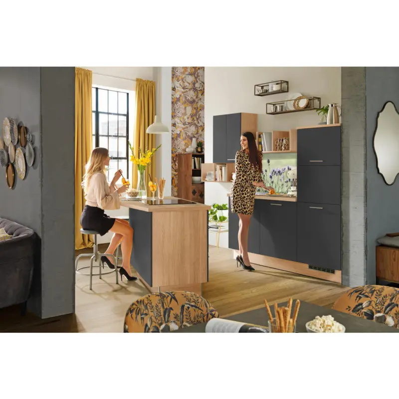 K&uuml;chenleerblock 270/150 cm in Graphitfarben, Eichefarben