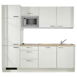 K&uuml;chenleerblock 240 cm in Wei&szlig;, Eichefarben