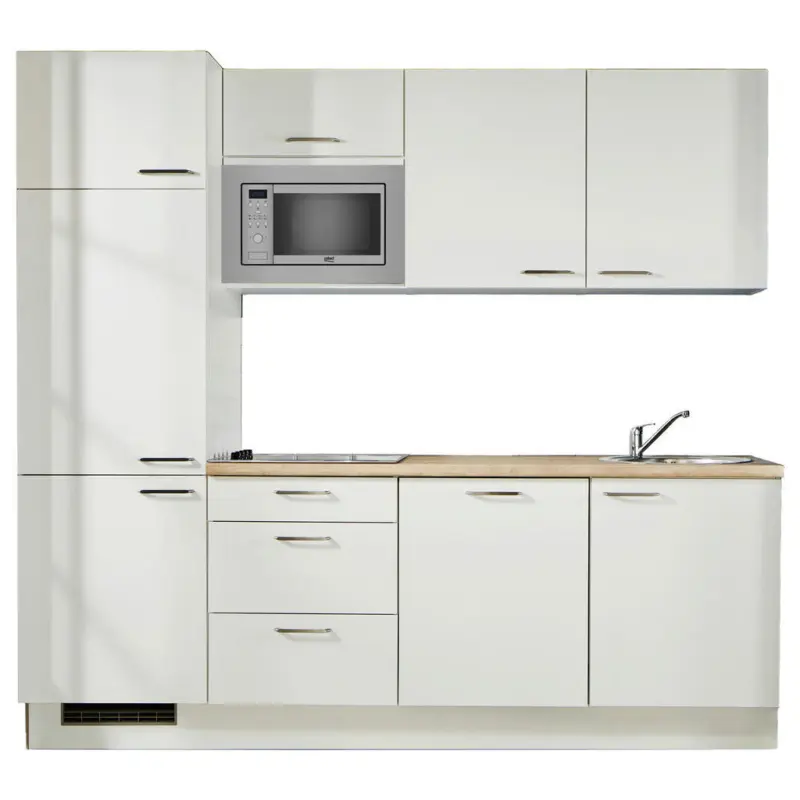 K&uuml;chenleerblock 240 cm in Wei&szlig;, Eichefarben