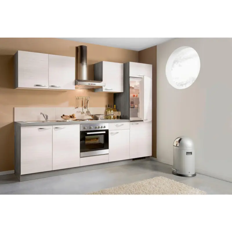 K&uuml;chenblock 270 cm in Wei&szlig;, Eichefarben