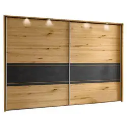 Schwebet&uuml;renschrank in Schieferfarben, Eiche Bianco