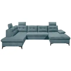 Wohnlandschaft in Webstoff Blau