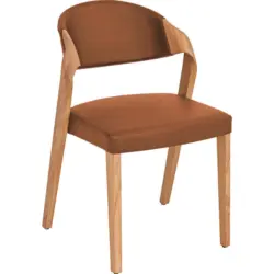 Stuhl in Holz, Leder Braun, Eichefarben