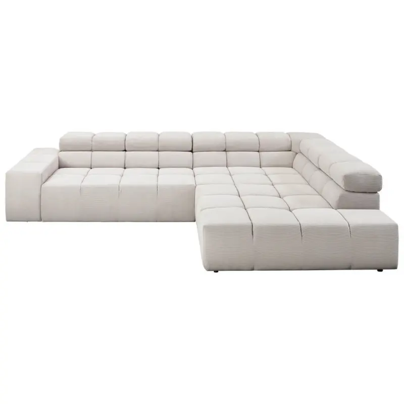 Ecksofa in Cord Silberfarben, Hellgrau 319/215 cm