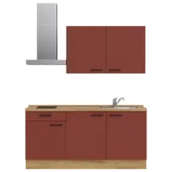 K&uuml;chenblock 180 cm in Eichefarben, Dunkelrot