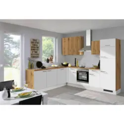 Eckk&uuml;che 245/285 cm in Wei&szlig;, Eichefarben